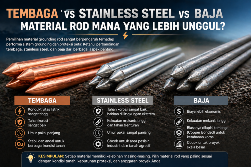 tembaga, stainless steel, dan baja
