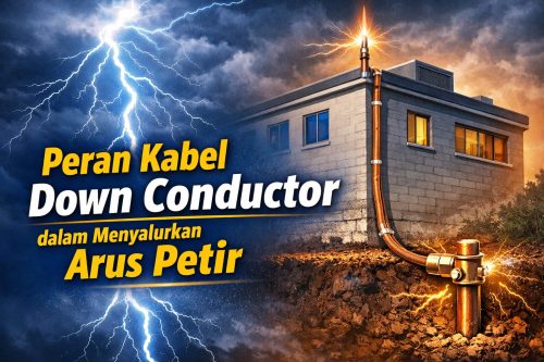 Kabel down conductor berfungsi sebagai jalur penghantar arus listrik dari titik sambaran petir di bagian atas bangunan menuju sistem grounding di dalam tanah.